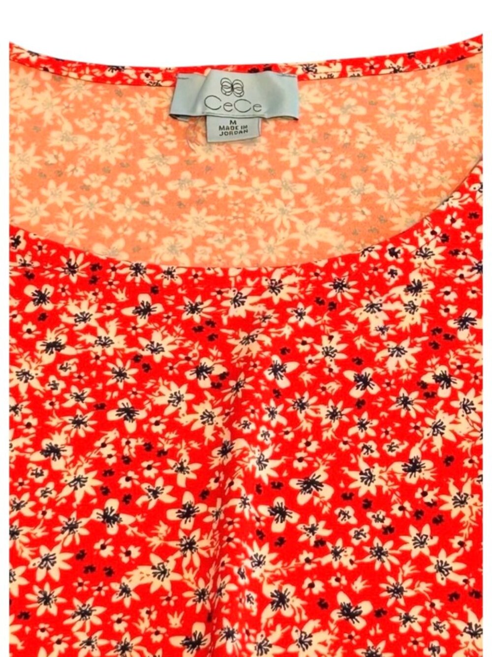CECE Blouse Puff sleeves Pull over Scoop neck Floral Daisies Medium Like new - Picture 5 of 6